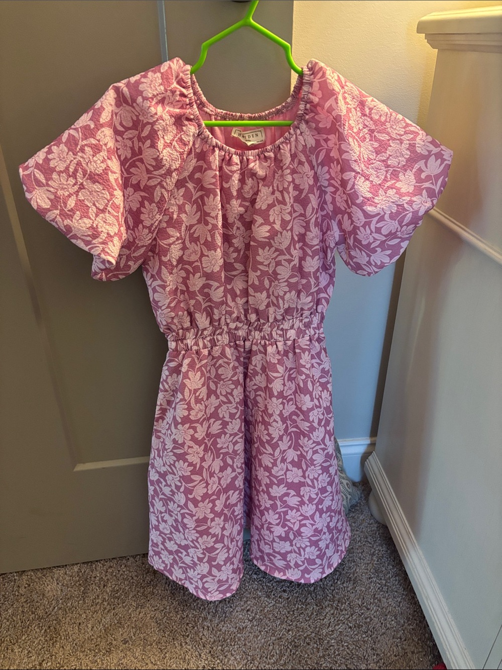 Hayden Girls Pink Floral Elastic-Waist Puff Sleeve Dress
